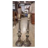 Vintage brass American lamps feature an ornate