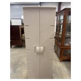 Beige Rubbermaid storage cabinet