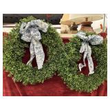 2 Faux Boxwood Wreath  With Bow.