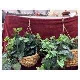 2 Hanging artificial English ivy plants in baskets