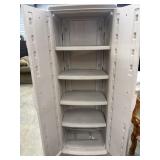 Beige Rubbermaid storage cabinet