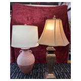 2 pc. Table lamp red clay base with distinctive