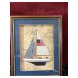 Hampton Nautical Americana flag framed sailboat.