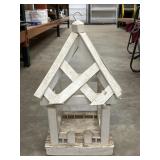 White wooden farmhouse bird feeder.
