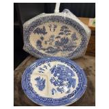 Blue Willow oval platter and divided dish