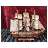 Handcrafted wooden sailing ship model