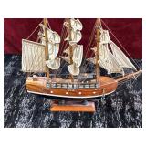 Handcrafted wooden model sailing ship, nautical