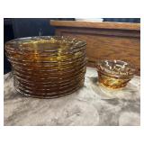 12 Fostoria Jamestown amber glass luncheon plate