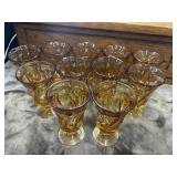 11pc  set of Vintage amber glass pedestal glasses