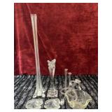 6pc. Clear glass vases, candle holders, etc.