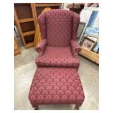 Burgundy Damask Wingback Chair and ottoman set
