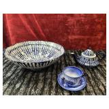 4pc. bundle of  blue and white ceramic Items.