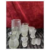 Bundle of misc clear diamond glass items.