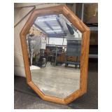 Small vintage 1980s wood-framed octagonal mirror