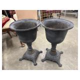 2 cast iron French urn planters