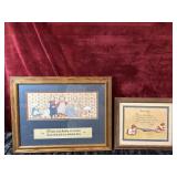 2 pc. Vintage folk art framed prints
