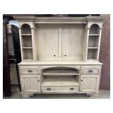 Beige, farmhouse-style television stand