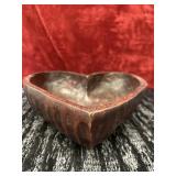 Hand carved, rustic heart-shaped bowl.