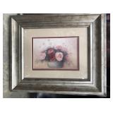 Framed  pink and red roses print by Lola Ades.
