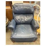 Slate Blue Leather Recliner with Nailhead Trim
