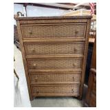 Vintage Wicker Chest of Drawers with Glass Top