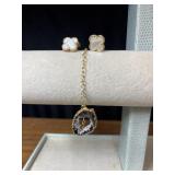 Gold-trimmed black and gray geode slice bracelet