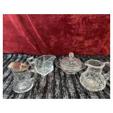 4 pc. Vintage crystal pitchers and butter dish.