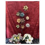 2 Artificial plants and  iron wall art.