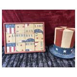 Americana wooden block puzzle and hat.