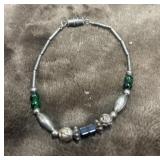 Handmade vintage 80s silver and green bracelet