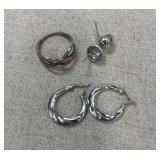 .925 Sterling Silver Crossover Ring, And Earrings.