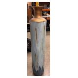 Tall blue and gold metal floor vase