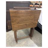 set of 2  wood folding TV trays with stand