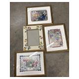 Collection of framed artwork includes watercolor