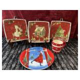 5 pc. Christmas platters, plate and mug.