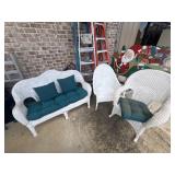 3 piece White wicker porch set features a