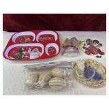 Bundle: Christmas plate, wooden ornaments, and