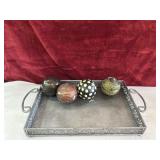 Vintage style silver metal serving tray and