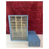 Blue metal small parts storage cabinet