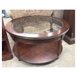 Glass Top Dark Cherry Round Coffee Table