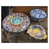 3 "Mustard Seed" hand painted dishes.