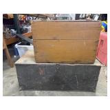 Vintage military foot locker and blanket trunk
