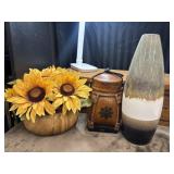 Artificial sunflowers and flower pot, vintage