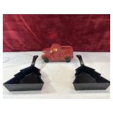 Christmas cast iron skillets and Lighted Red Truck