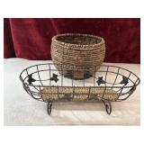 Hand coiled basket , and woven wire straw basket