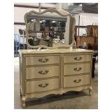 Cream 6-Drawer French Provincial Dresser & Mirror