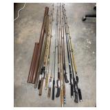 Large bundle of fishing poles without reels and a