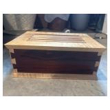 Handcrafted wooden keepsake box features a lid