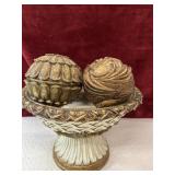 Cermaic bowl woven and gilt accents.