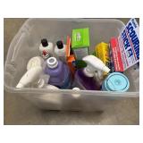 Medium tote full with cleaning supplies and house